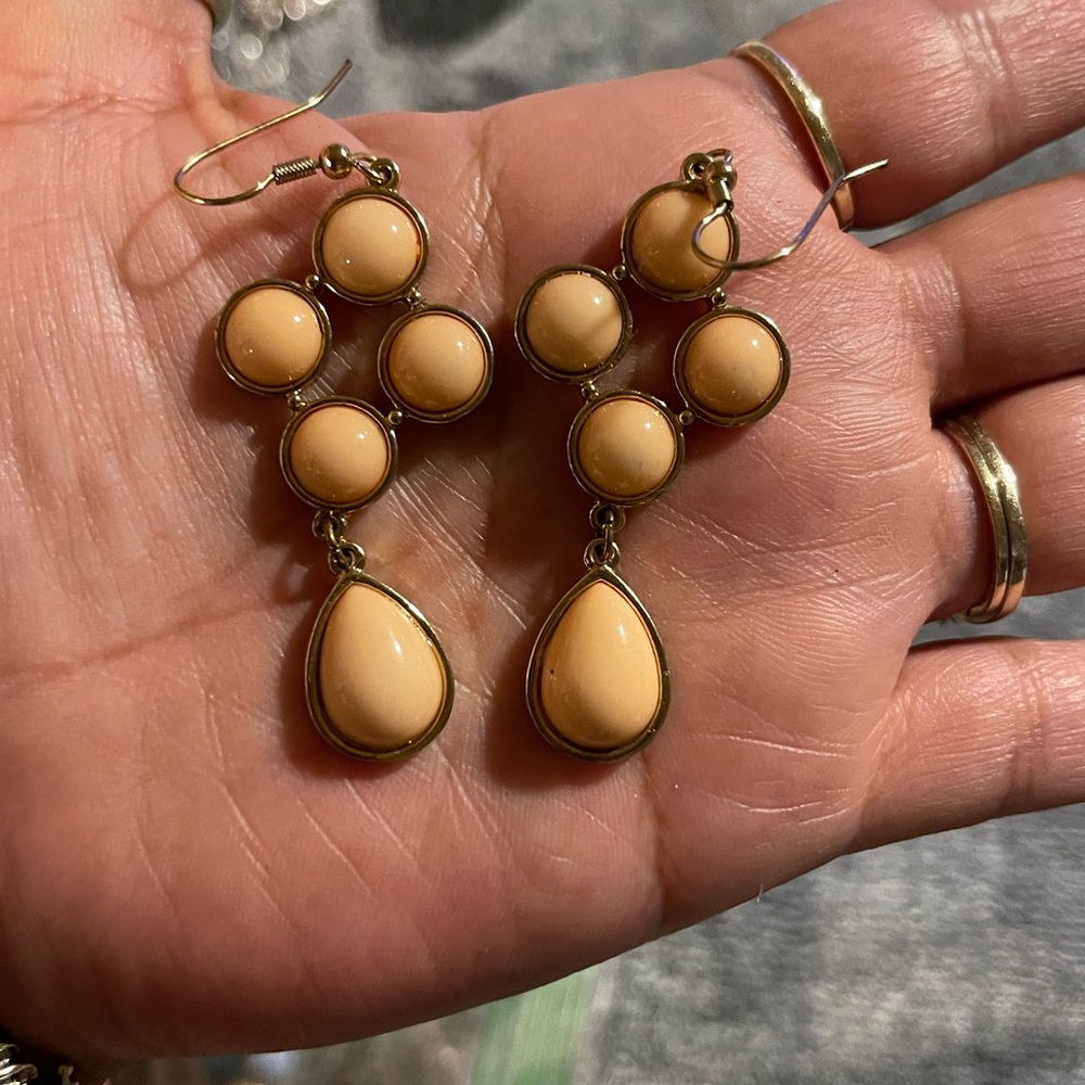 Elegant Gold and Cream Dangle Earrings